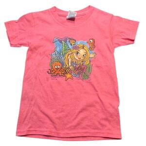 Under the Sea Mermaid Graphic Tee Shirt Hot Pink Size XS 4-5